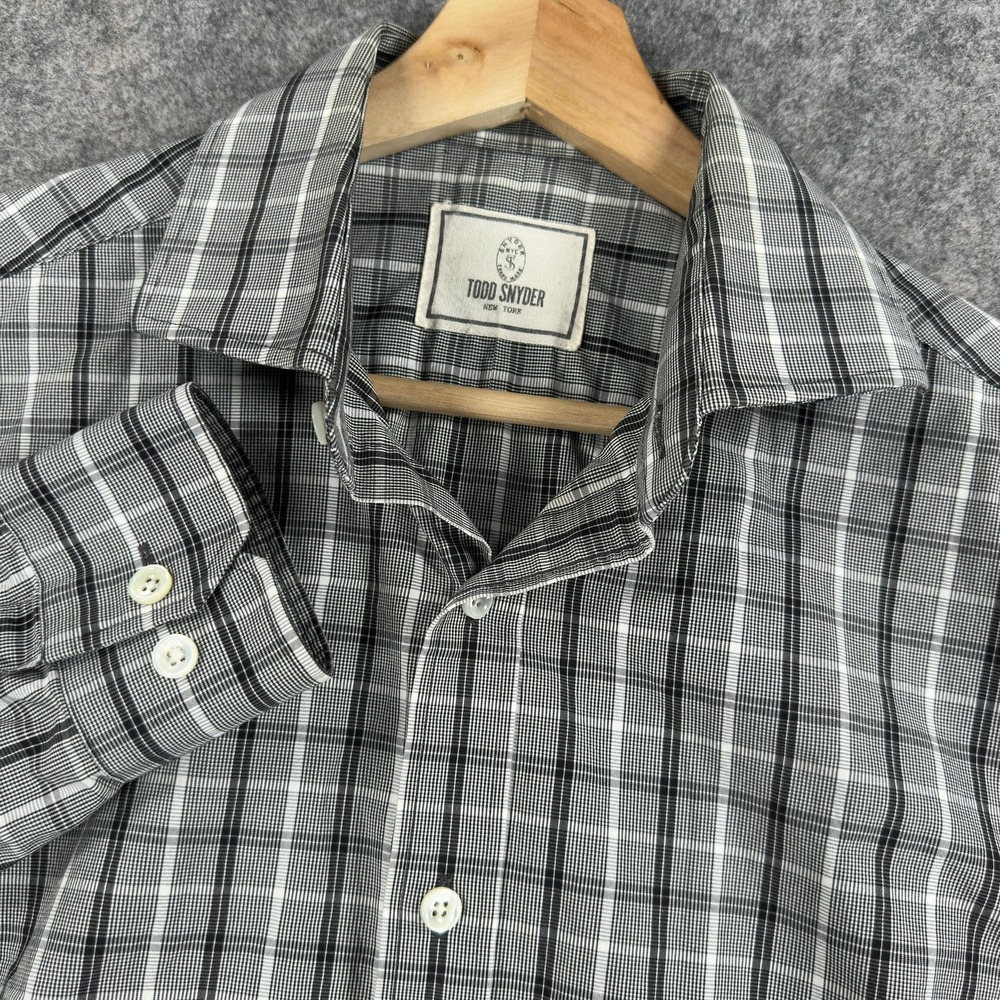 Todd Snyder Shirt Mens 15 32/33 Gray Plaid Long Sleeve Dress Button Front